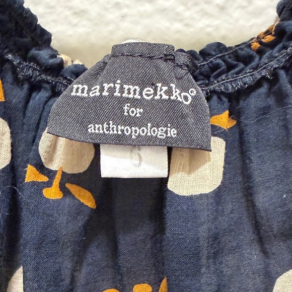Marimekko X Anthropologie Navy Blue Apple Print Blouse Size: 6 - Picture 3 of 7